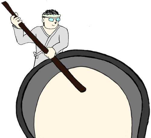 櫂入れ（かい入れ：タンク内の醪を混ぜる作業）